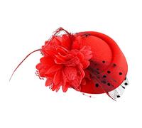 Tocados Rojos Madrina Vintage Sombrero 20's 50's Flor Pluma Vestido Fiesta Cóctel Velo Tocados de Boda Diadema Velo Señoras Niñas Tocado Años 20 Mujer Halloween Christmas Víspera de Todos los Santos