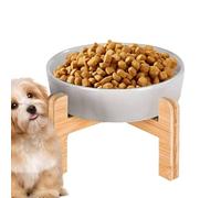 TocaFeank Cuenco Elevado para Comida para Gatos, Cuenco Elevado de cerámica para Gatos | Cuenco antivómito para Mascotas con Soporte de Madera,Envase de Comida de Perro de cerámica Antideslizante,