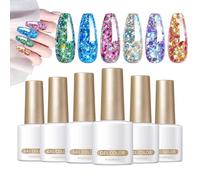 TocaFeank Esmalte de gel de brillo, esmalte de uñas de gel colores de brillo,Paquete de 6 esmalte de uñas de gel brillante - Color Builder, remojo de la capa, barniz de manicura de larga duración