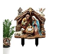 TocaFeank Estaca de jardín Nacimiento de Jesús, estaca de jardín de Natividad - Acrílico 2D Navidad Jesús Natividad Signo | Estaca única de Estatua de Patio, Inserciones de jardín de Animales de