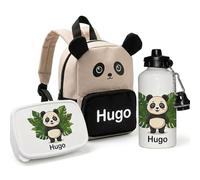 TOCAREGALAR Pack Infantil Personalizado con Mochila Oso Panda, Botella 500 ml y Fiambrera, Diseño Safari