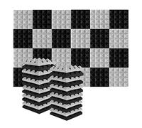 TOCHCA 24 unidades 25 x 25 x 5 cm estudio acústico espuma insonorizada pirámide aislamiento ruido paneles tratamiento absorción de sonido negro+gris