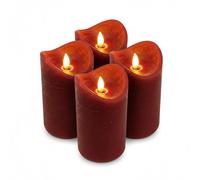 ToCi 4 velas LED de color rojo oscuro, 7,5 x 12,5 cm, velas de cera real, sin llama, con temporizador y llama móvil, velas con luz LED para Adviento, decoración, luz de tumba, interior