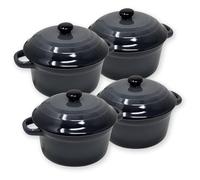 ToCi 4 x cuencos pequeños de cazuela con tapa, mini cazuelas de horno de cerámica, 200 ml, moldes redondos, diámetro 10 x 5 cm, cazuela pequeña, color: antracita, juego de 4