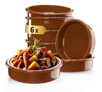 ToCi 6 x Cuencos para Tapas Marrón Ø 11,5 cm - Cuencos españoles de cazuela de arcilla 175 ml - Pequeñas formas para horno y cuencos de postre para tapas, comida para picar, crème brûlée y platos al