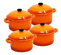 ToCi - Cacerolas con tapa | Mini cazuelas de horno de cerámica 300 ml | Moldes redondos de 10 x 5 cm de diámetro, naranja, rojo y en sets
