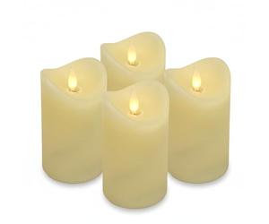ToCi Juego de 4 velas LED de cera auténtica sin llama, con llama móvil y temporizador, color crema, diámetro 7,5 x 15 cm
