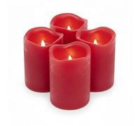 ToCi Juego de 4 velas LED de color rojo, diámetro de 7 x 9 cm, con función de temporizador, velas de cera real sin llama con llama LED parpadeante