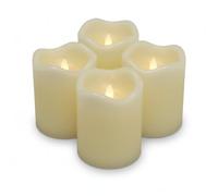 ToCi Juego de 4 velas LED marfil Ø 7 x 13 cm con función de temporizador, velas de cera auténtica sin llama con llama LED parpadeante