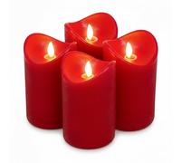 ToCi Juego de velas LED rojas con 4 velas de cera auténtica sin llama con llama móvil y temporizador, 4 velas, diámetro 7,5 x 12,5 cm