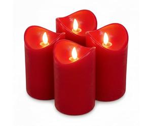 ToCi Juego de velas LED rojas con 4 velas de cera auténtica sin llama con llama móvil y temporizador, 4 velas, diámetro 7,5 x 12,5 cm