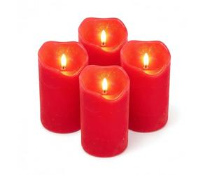 ToCi Velas LED rojas Ø 7 x 15 cm - Juego de 4 con mecha negra y temporizador - 4 velas de cera auténtica sin llama - Velas de Adviento para tumbas