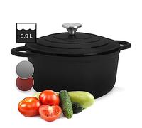 ToCis Big BBQ Olla Hierro Fundido cin Capacidad de 3,9 l., Cazuela de Hierro Fundido con Tapa, Cacerola para Horno Esmaltado a prueba de Fugas, Ollas de Hierro Pequeñas Aptas para Lavavajillas
