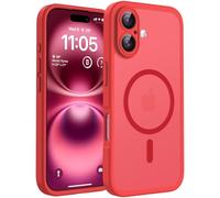TOCOL Funda para iPhone 16 (6,1"), Compatible con MagSafe, Rojo | Imanes Integrados, Protección Lente Cámara, Protección Militar, Anti-Huellas, Antiarañazos, Translúcida Mate Trasera Case