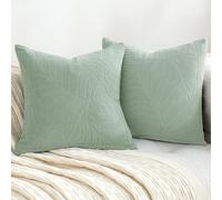 TOCOMOA Juego de 2 fundas de cojín de 45 x 45 cm, de rizo, color verde claro, diseño de hojas, a prueba de salpicaduras, para sofá o salón