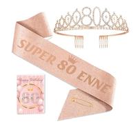 Toctax Banda corona cumpleaños personalizada con tarjeta, regalos gadget para 18 30 40 50 60 70 80 años, ideas regalo y decoración para mujer, 80 años, Talla única