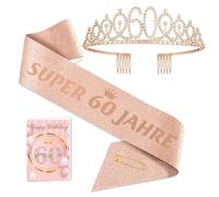Toctax Corona de banda para 60 cumpleaños, regalo con tarjeta de cumpleaños para 60 cumpleaños para mujeres, ideas de regalo de cumpleaños, accesorios para fiesta de cumpleaños