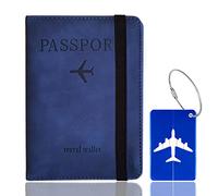 Toctax Funda Pasaporte con Etiqueta de Equipaje, Funda de Pasaporte de Viaje de los Billetera de Documentos Portátiles con Bloqueo de RFID, Porta Pasaporte para Mujeres y Hombres (Azul Marino)
