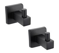 TocTen Paquete de 2 ganchos cuadrados para bata/toalla, de acero inoxidable 304, para colgar en la pared, ganchos de pared resistentes para baño, cocina, puerta trasera (negro mate)