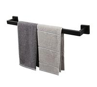 TocTen - Toallero de baño de Acero Inoxidable SUS304 de Grosor Reforzado con Base Cuadrada, Barra para Toallas de Pared de Alta Resistencia, Accesorios de baño (Negro, 61 cm)