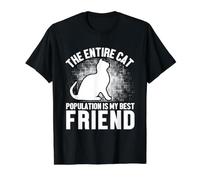 Toda la población de Gatos es mi Mejor Amigo Amante de los Gatos Divertidos Camiseta gráfica económica, Hombre, Negro, L