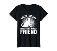 Toda la población de Gatos es mi Mejor Amigo Amante de los Gatos Divertidos Camiseta gráfica económica, Mujer, Negro, M