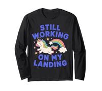 Todavía Trabajando en mi Aterrizaje Unicornio Arco Iris Divertido Manga Larga