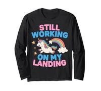 Todavía Trabajando en mi Aterrizaje Unicornio Arco Iris Divertido Manga Larga