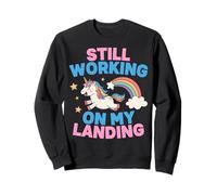 Todavía Trabajando en mi Aterrizaje Unicornio Arco Iris Divertido Sudadera