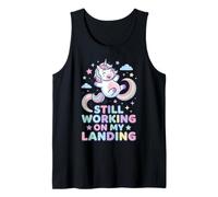 Todavía Trabajando en mi Aterrizaje Unicornio arcoíris Lindo Camiseta sin Mangas