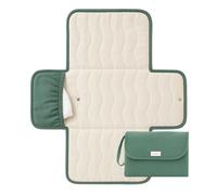 Toddlekind Cambiador portátil, algodón orgánico y poliéster resistente al agua, apto para viajes, plegable, rayas verdes bosque con costuras onduladas, elegante, duradero, fácil de limpiar