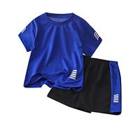 Toddler Conjunto deportivo de verano para niño, camiseta de manga corta y pantalones cortos, traje para niños, 3 - 10 años, atlético casual, azul oscuro, 3-4 años