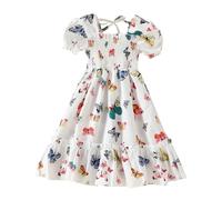 Toddler Girl Dresses Baby Summer Short Sleeve Bubble Sleeve Butterfly Print Dress Casual Long Dresses Birthday Dress Kids Halloween Clothes Outfit Cute C-72