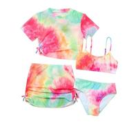 Toddler Girl's 4 Swimsuits Tie Dye Prints Bikini Bathing Suit Briefs Girls Bikini Beach Swimwear Set Rojo Lunares, Rosa intenso., 6-7 años