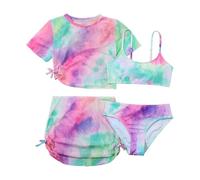 Toddler Girl's 4 Swimsuits Tie Dye Prints Bikini Bathing Suit Briefs Girls Bikini Beach Swimwear Set Rojo Lunares, morado, 6-7 años