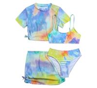 Toddler Girl's 4 Swimsuits Tie Dye Prints Bikini Bathing Suit Briefs Girls Bikini Beach Swimwear Set Rojo Lunares, azul, 10-12 años