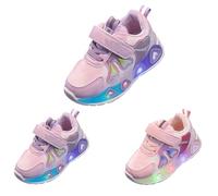 Toddler Girls Light Up Trainers Kids Glitter Heart Running Shoes Slip On Sparkly Sneakers Baby Girls Flat Wide School Shoes Flashing Hiking Sports Tennis Shoes
