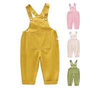 Toddler Girls Overalls Kids Cotton Adjustable Strap Dungarees with Pockets Cute Baby Girls Loose Fit Sleeveless Romper Outdoor Playsuit Summer One Piece Jumpsuit