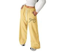 Toddler Girls Wide Leg Joggers Kids Baggy Sweatpants with Bow Print Elastic Waist Loose Fit Sports Jogging Trousers Baby High Waist Drawstring Tracksuit Bottoms with Pockets