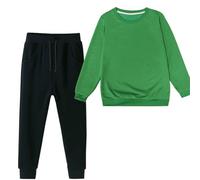 Toddler Sudaderas sueltas de algodón de color liso cálido y suave, camiseta y pantalones de manga larga para niños y niñas, conjunto de 2 piezas, verde, 9-10 años