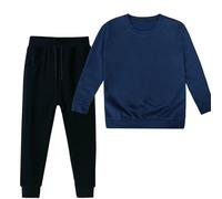 Toddler Sudaderas sueltas de algodón de color liso cálido y suave, camiseta y pantalones de manga larga para niños y niñas, conjunto de 2 piezas, Bu2., 9-10 años