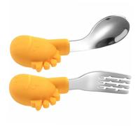 Toddmomy 1 Juego El bebé aprende a comer cuchara cubiertos infantiles cubiertos de pequeños tenedores para pequeños utensilios para pequeños acero inoxidable Amarillo