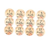 Toddmomy 12 piezas Discos de Madera de Mensuales para Bebés de Tarjetas Doble Cara con Diseño de Flores Accesorios Fotográficos para Momentos Especiales