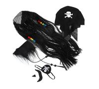 Toddmomy 1Juego Disfraz de Pirata con Peluca Bigote Falso y Parche para Ojos Accesorios de Halloween y Cosplay para Fiestas Temáticos