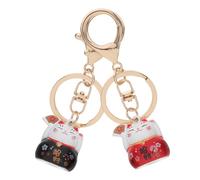 Toddmomy 2 Piezas Llaveros de Gato Suerte Japoneses con Campana Metálica Diseño de Dibujos Animados Adorables Conjunto de Rojo y Negro Colgantes para Bolso Mochila y Llaves Encanto