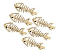Toddmomy 6 Pinzas Cabello Forma de Espina de Pescado, Diseño de Aleación Dorada Gemas de Imitación, Accesorios Creativos y Resistentes para Mujer Uso Diario