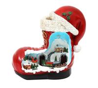 Toddmomy Caja de música con Forma de Bota de Papá Noel, con Pueblo Invernal Animado Iluminado y Tren Giratorio. Bonito Adorno navideño para Mesa, Ideal como Centro de Mesa o para Las Fiestas.