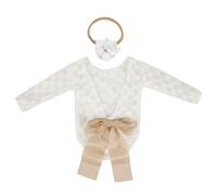 Toddmomy Conjunto de Fotografía para Recién Nacido Niña 2 Piezas Mameluco de Encaje Lazo y Diadema Accesorios para Sesión de Fotos Verano