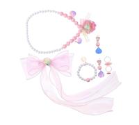 Toddmomy Conjunto Sirena y Princesa con Collar de Conchas Pulsera de Perlas Anillo Pendientes y Clips de Lazo Rosa Accesorios Adorables para Rol y Fiestas Infantiles