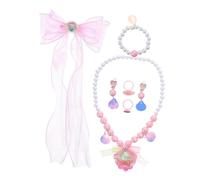 Toddmomy Joyería Infantil Sirena con Clips de Lazo Collar de Conchas y Pulsera de Perlas y Seguro para Sensible para Fiestas y Disfraces